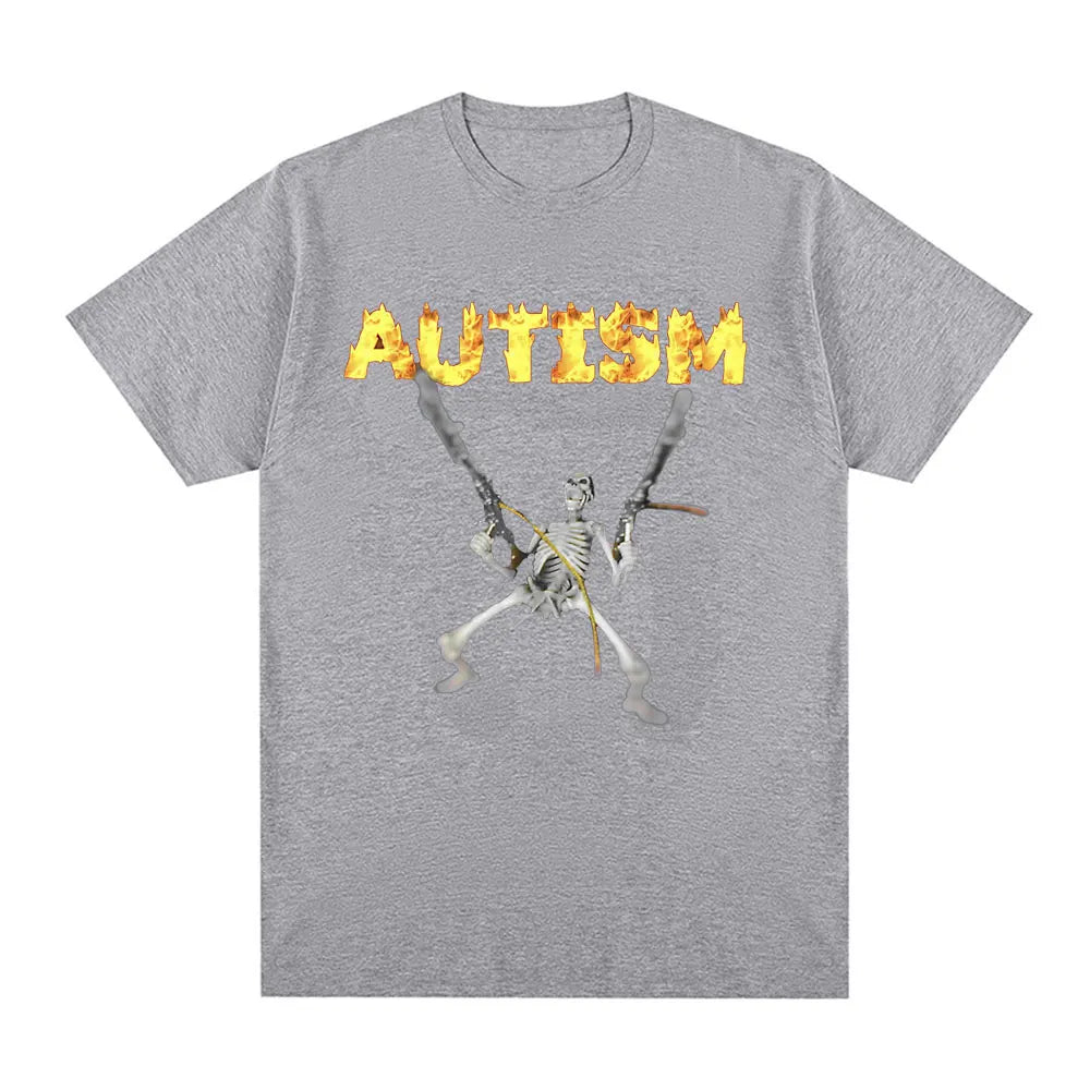 Funny Autism Skeleton Meme T Shirt Humor Skull Meme Women Fashion Hip Hop T-shirt Casual Cotton Short Sleeve Summer T-shirts