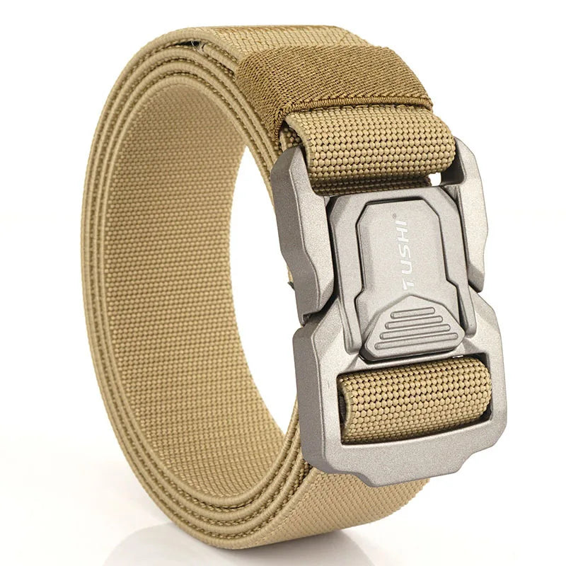 3.8cm Men's Tactical Elastic Belt Aluminum Alloy Quick Release Buckle Wear-Resistant Durable Belt for Tactical Pants Outdoor Hik