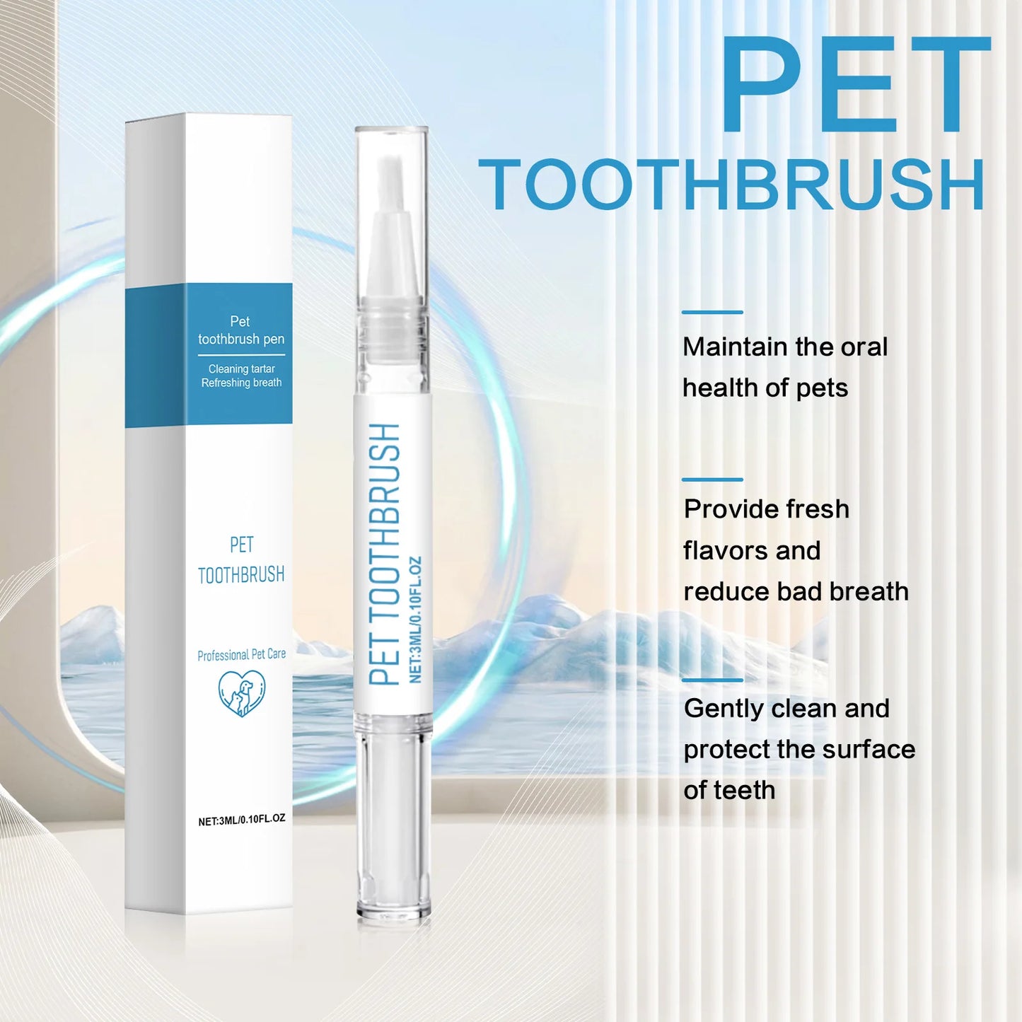 Pet Toothbrush Pen 3ml - Teeth Cleaning for Dogs & Cats, Reduce Bad Breath, Remove Tartar with Peppermint & Xylitol, Easy Use