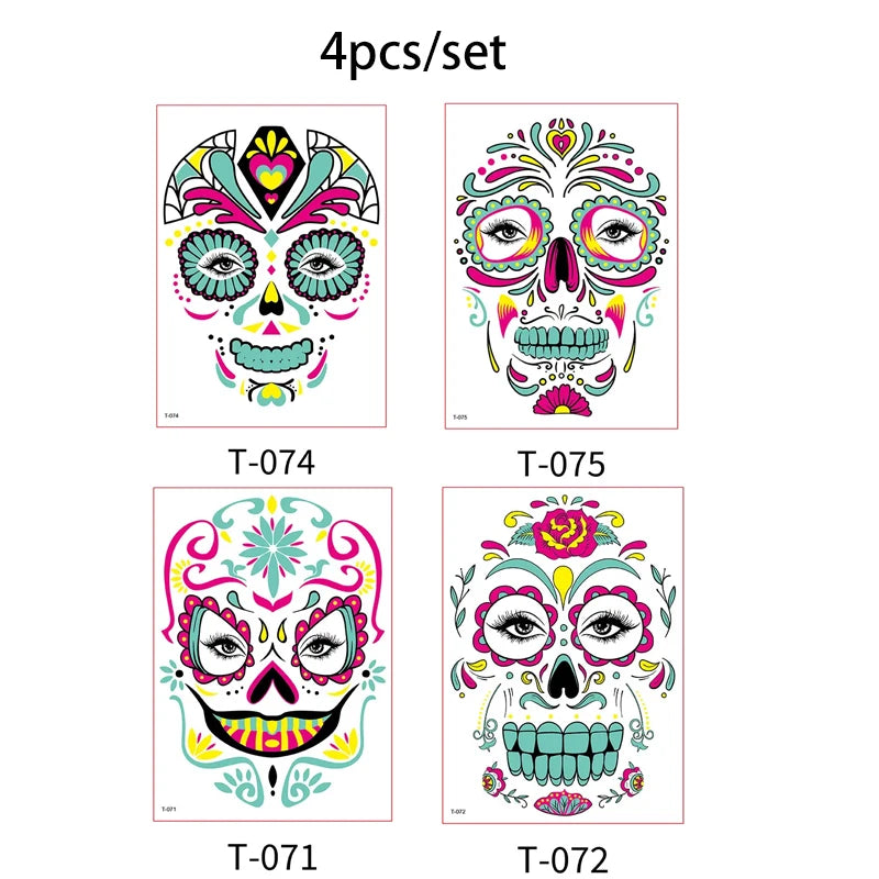Day of the Dead Halloween Tattoos Stickers Temporary Bloodstain Wound Costume Party Festival Celebration Make Up Arm Face Tattoo