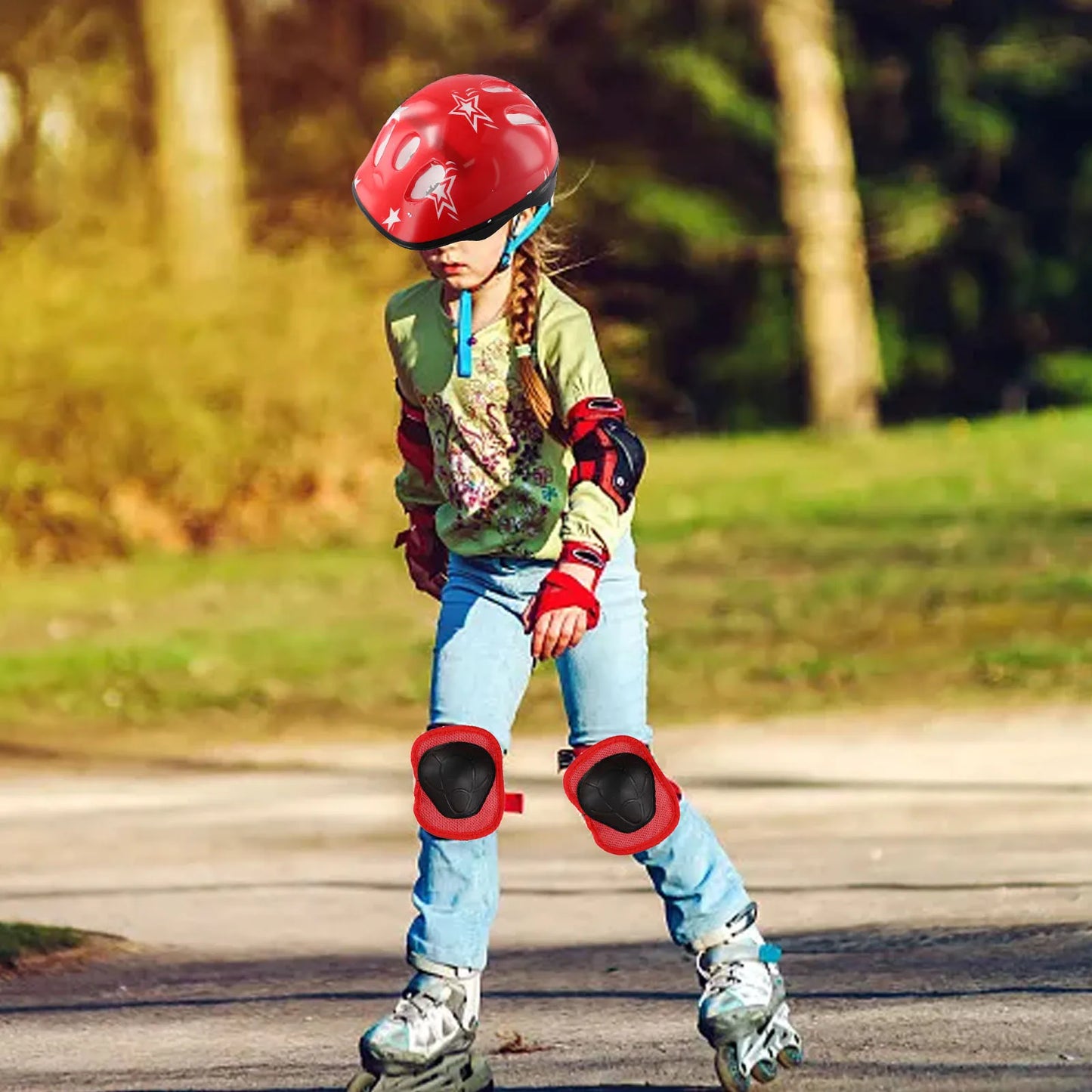7PCS Children's Skating Protection Equipment Set 1 Helmet + 2 Knee Pads + 2 Elbow Pads + 2 Hand Pad Skating Equipment Protection