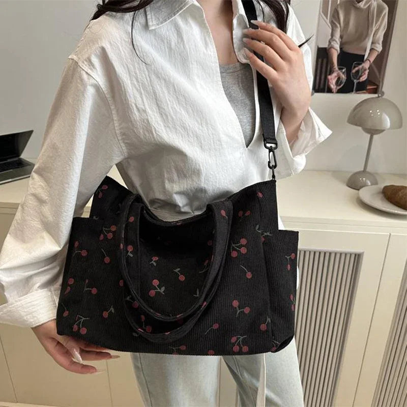 Ladies' shoulder bag, new corduroy hand-held large-capacity handbag, suitable for commuting, attending classes and traveling
