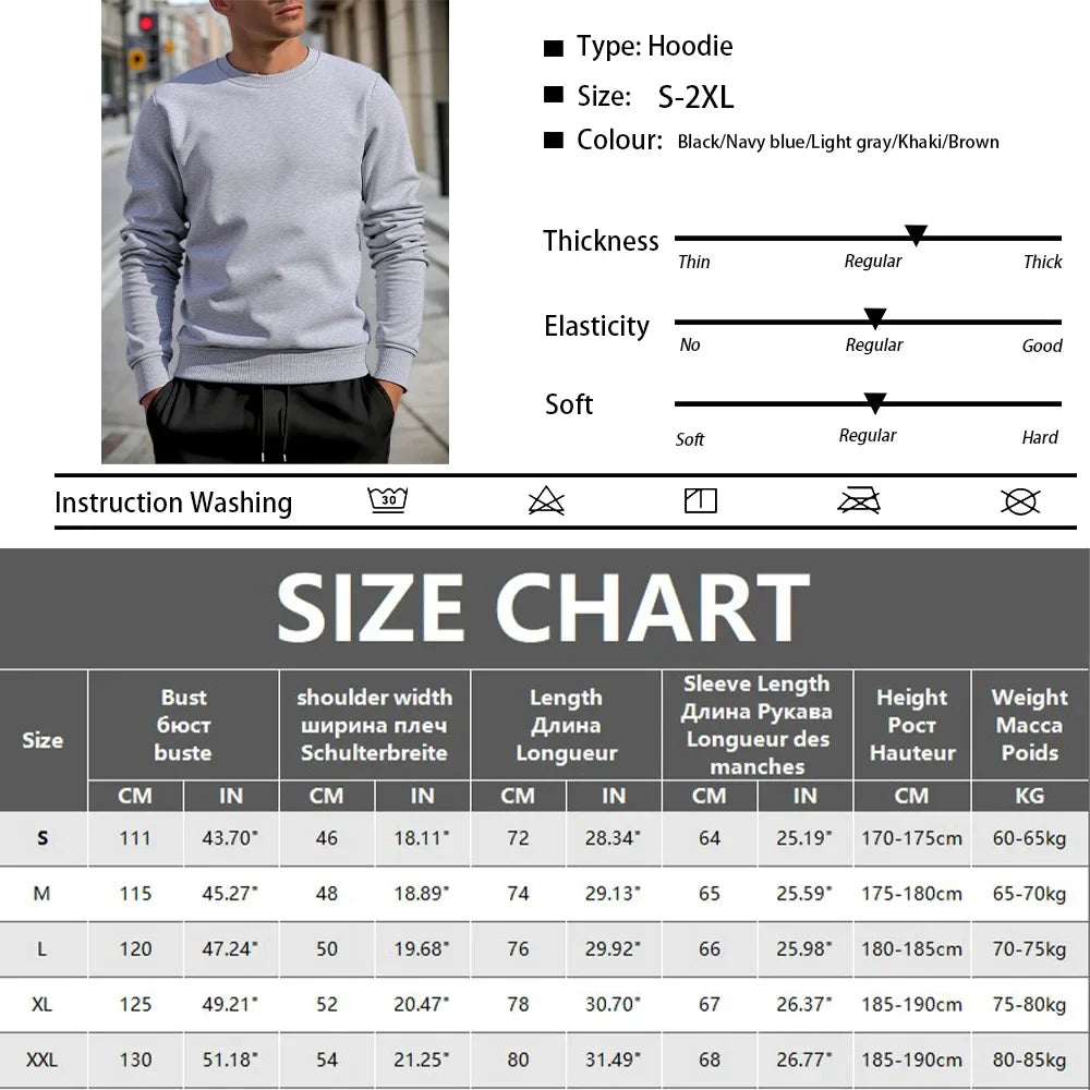 Men's Crew Neck Pullover Solid Color Large Sweatshirts Spring Autumn Outdoor Jogging Tops Men Casual Hoodies Streetwear