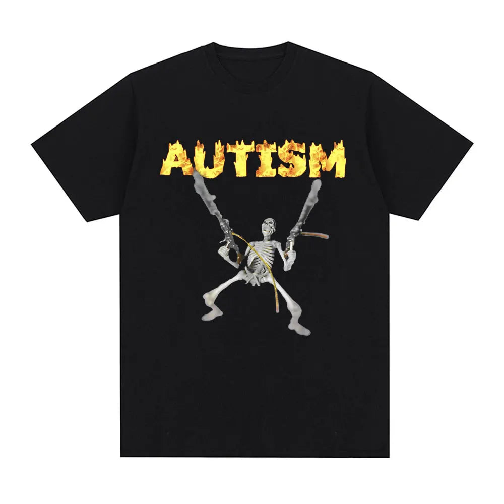 Funny Autism Skeleton Meme T Shirt Humor Skull Meme Women Fashion Hip Hop T-shirt Casual Cotton Short Sleeve Summer T-shirts