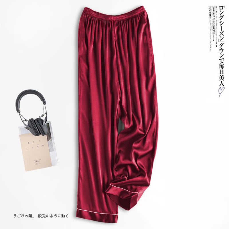 Ice Silk Sleep Pants Long Loose Fit Home Clothes for Men And Women plus Size Simulated Silk Single Piece Couple Home Pants