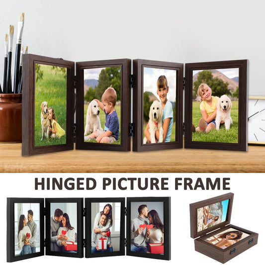 Wooden Photo Frame Foldable Hinged Picture Frame Table Ornament Souvenir for Bedside Bookshelf Office Picture Album Storage Box