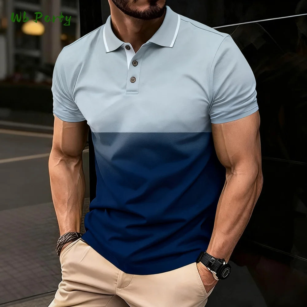 Summer Men's Polo Men's Casual Short Sleeve Polo Shirt Striped Color Block Design Sporty Polo Style Collared Polo Shirts for Man