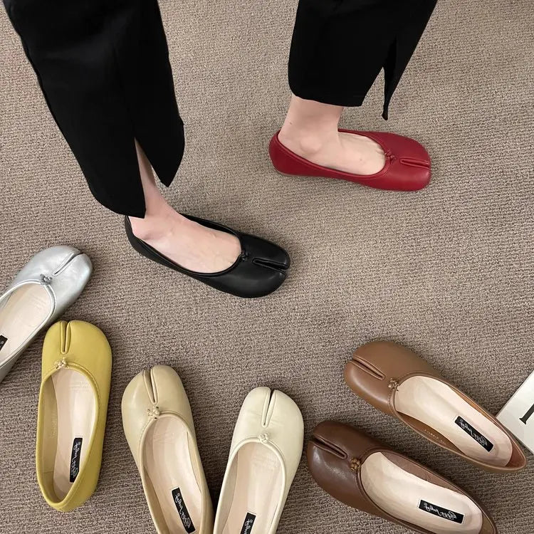 Korean Style Horse-Shoe Split-Toe Women's Shallow Mouth Single Shoes New Slip-On Pig's Trotters Versatile Grandma Flat Loafers