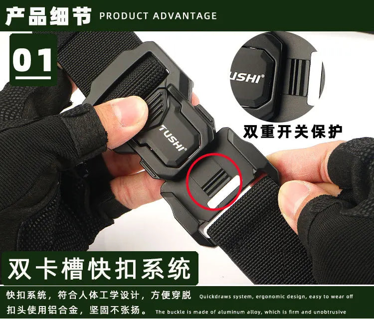 3.8cm Men's Tactical Elastic Belt Aluminum Alloy Quick Release Buckle Wear-Resistant Durable Belt for Tactical Pants Outdoor Hik
