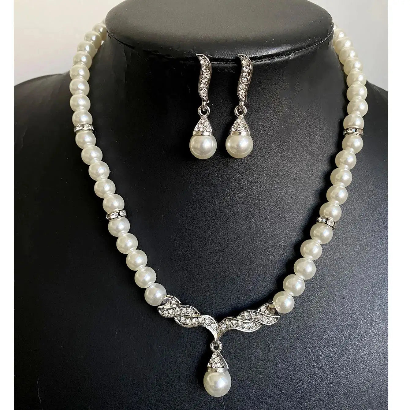 Wedding Bridal Jewelry Set String of Pearls Prom Silver Color Crystal Bracelet Necklace Earrings for Women jewellery sets