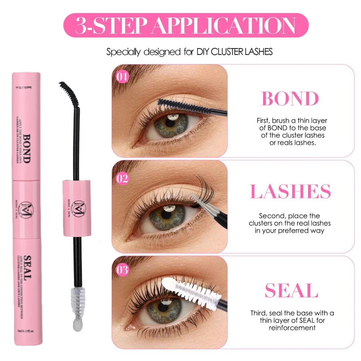 MAIOJIE DIY Clusters Lash Kit 8-16mm Mix Bond&Seal Tweezers Lash Set for Self Application Makeup Individual Eyelash Extensions