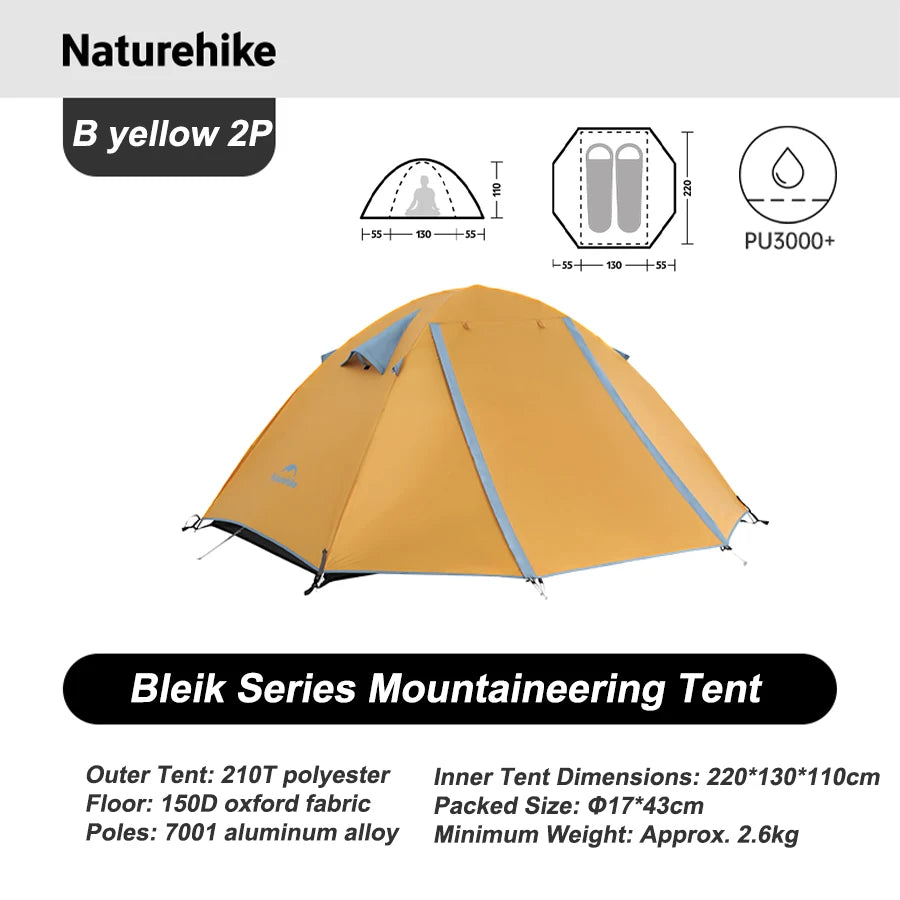 Naturehike  2026 Tents 2-3 People Bleik  Outdoor Hiking Mountain Camping Tent Travel 210T Polyester Waterproof Sunshade Shelter