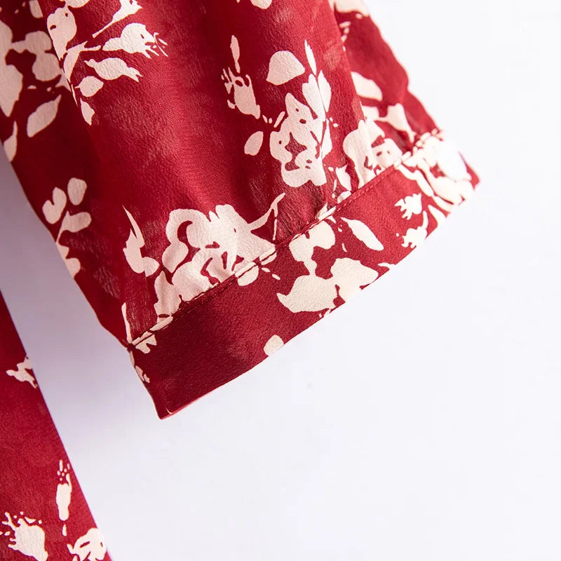 Silk Dress Summer New 2025 Women French Temperament V-neck Five-point Sleeve Printed Mulberry Silk Tea Break Dress