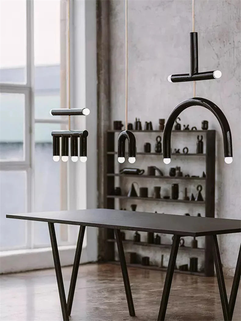 Colorful pendant lights Simple geometric linear pendant light fixture Hotel Restaurant suspension luminaire Bar hanging lights
