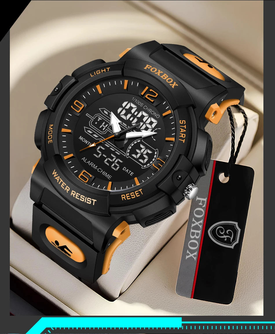LIGE New Watches For Men 50M Waterproof Clock Alarm reloj hombre LCD Dual Display Wristwatch Quartz Military Sports Mens Watches