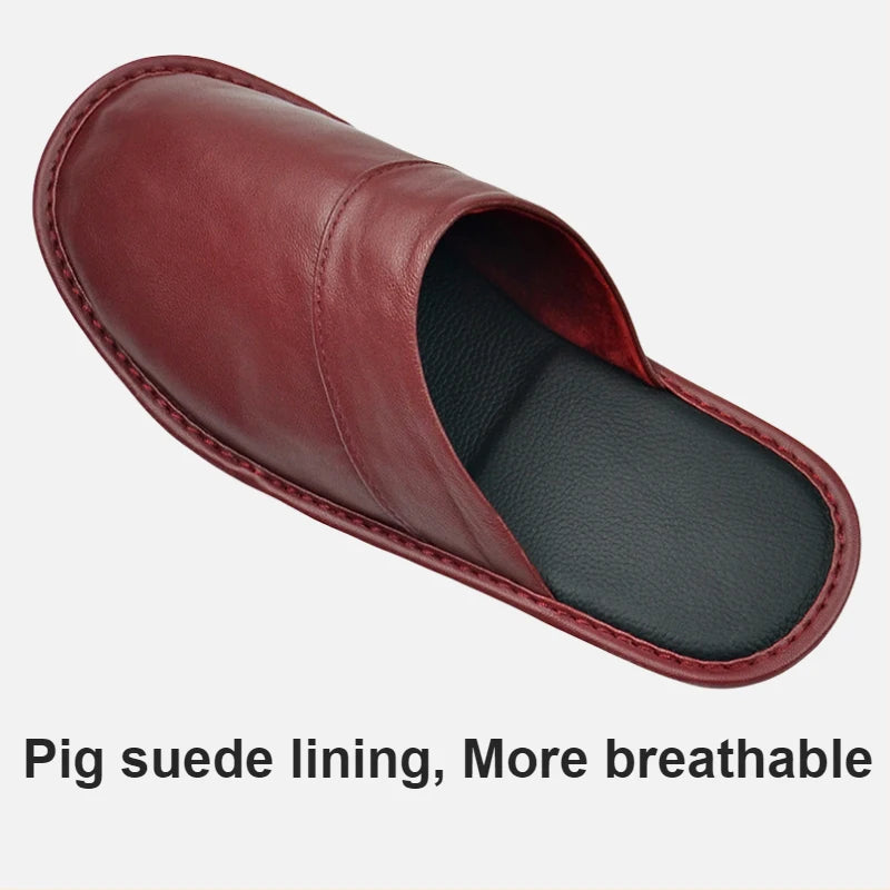 Soft Sheepskin cow Leather Slippers Homes in indoor slipper Spring Autumn men women elderly non-slip casual single shoes summer