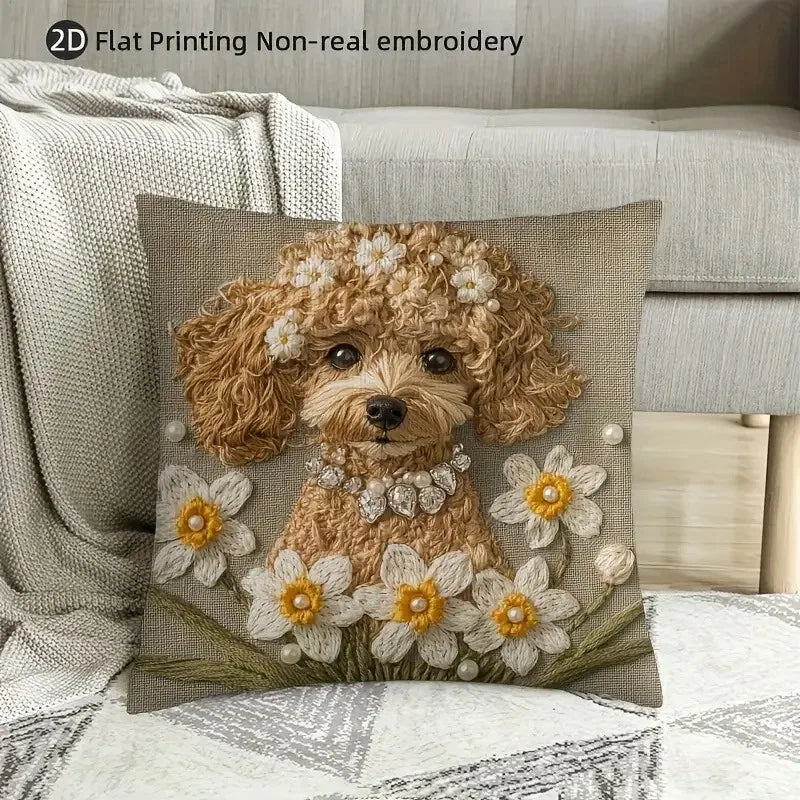 45x45cm Cute Cartoon Poodle Pillowcase Cartoon Flower Lovely Little Puppy Dog Pillow Cover Home Decor Sofa Car Cushion Cover