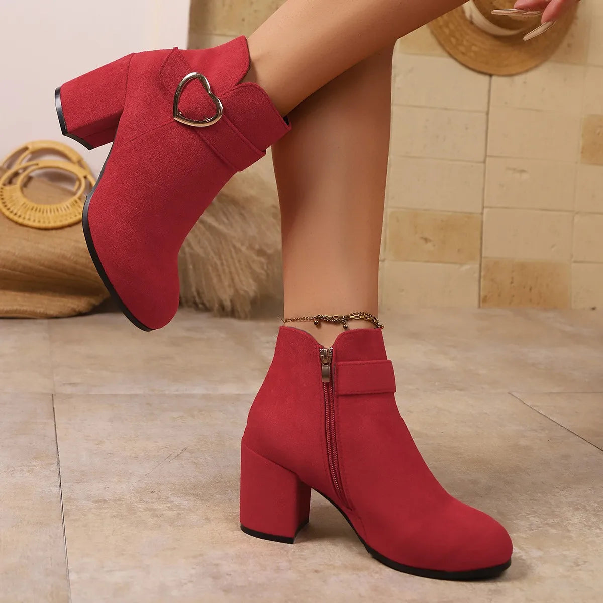 2026 New Women Anti-slip Ankle Boots Platform Zipper High Heels Short Boots Comfortable Designer Shoes Women Zapatos De Mujer