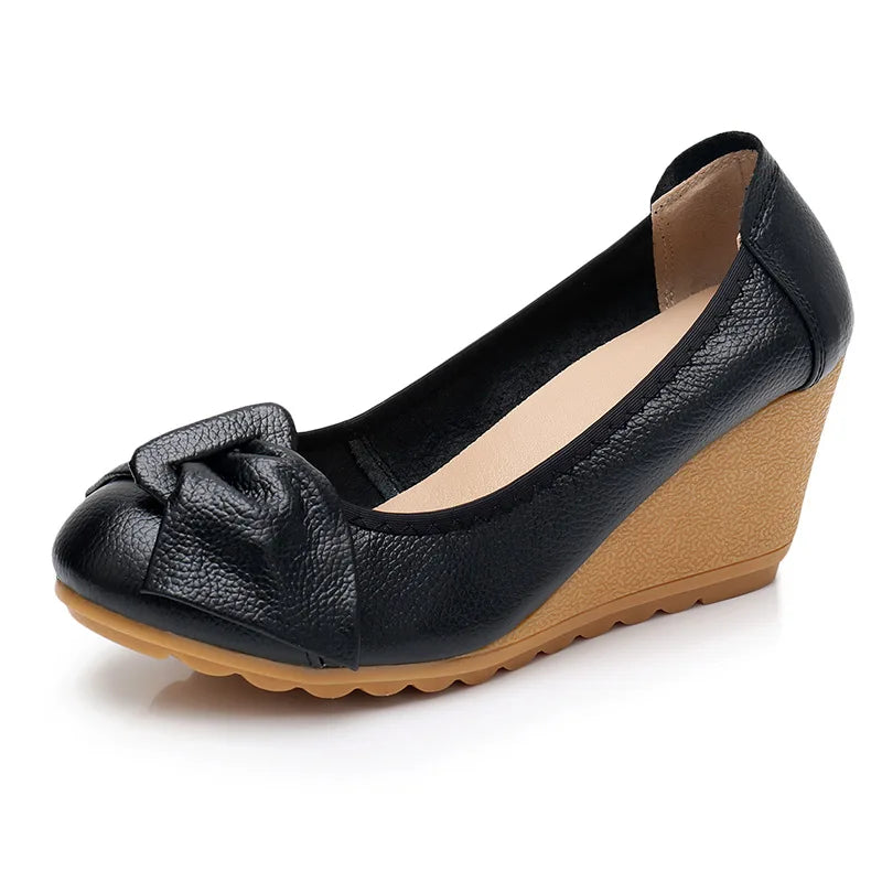 Women's Shoes New Fashion Genuine Leather High Heels Women Wedge Shoes Elegant Casual Woman Shoes Ladies Wedges Female Footwear
