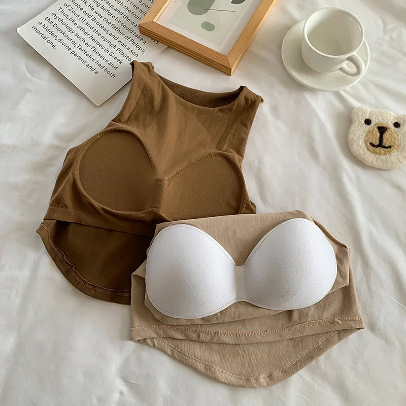 Summer Women Tank Tops Solid Color Camisole with padded Bra sexy Off Shoulder O Neck Elastic Tank Top Casual Sport Vest
