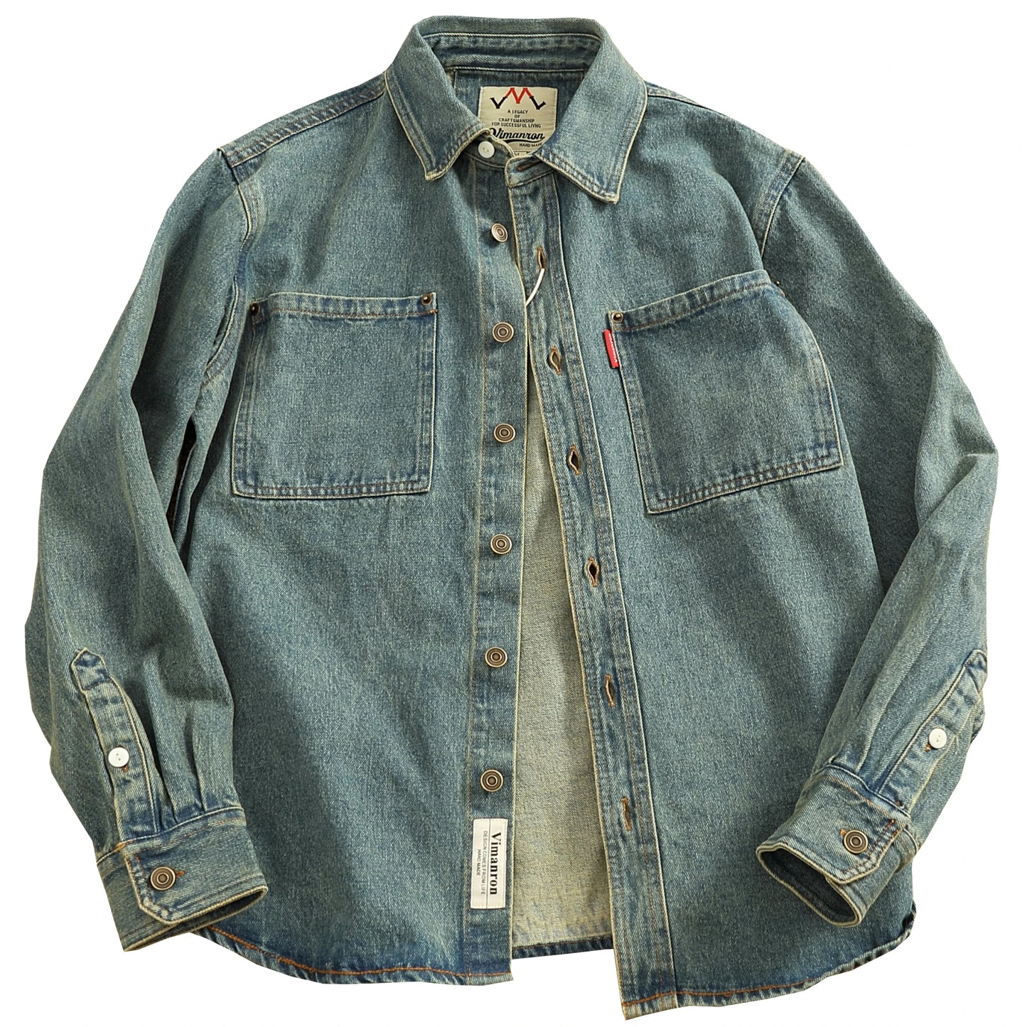 Spring Autumn New American Retro Long-Sleeve Lapel Solid Color Denim Shirt Men's Fashion 100% Cotton Washed Old Casual Blouses