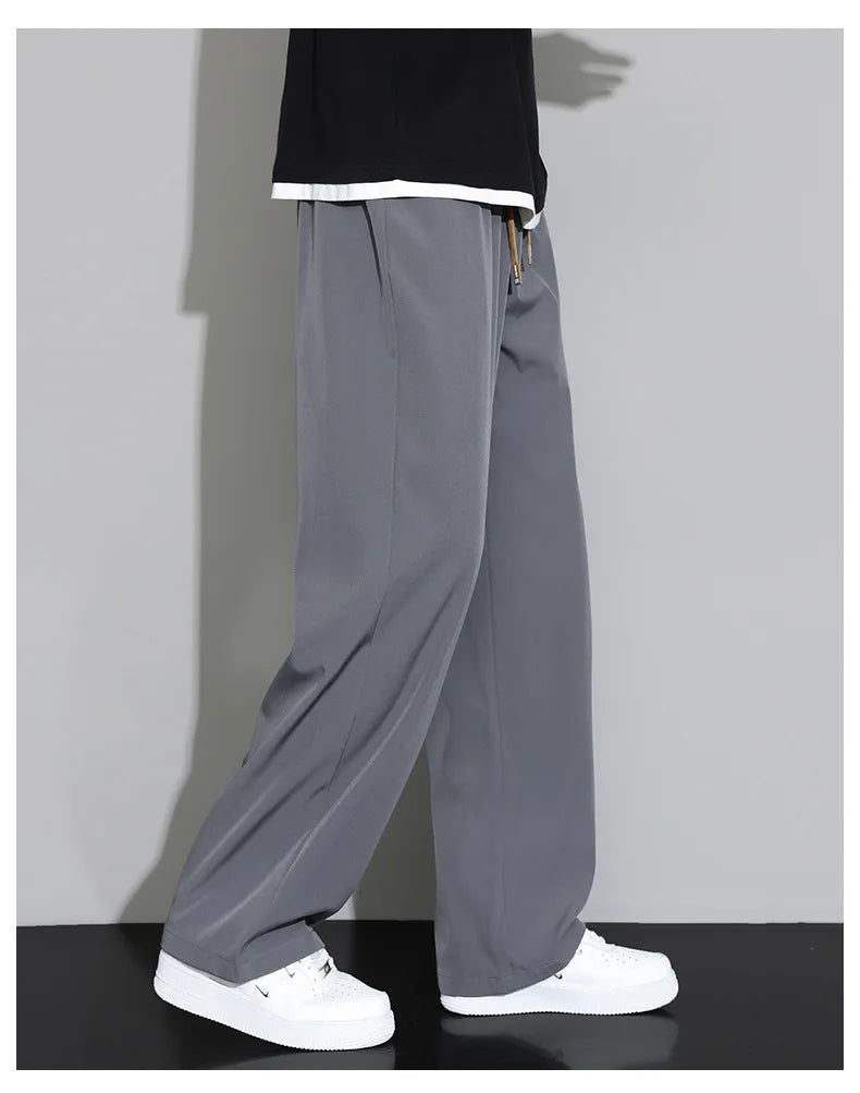 Spring Autumn Men's Clothing Drapey Wide-leg Pants, Loose Sports Pants Trendy Straight-leg Casual Trousers