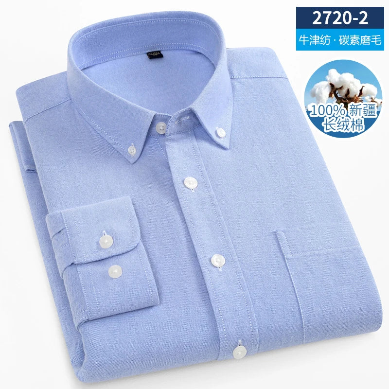 New Men Pure Cotton Flannel Soft Regular-fit Long Sleeve Brushed Shirt Single Pocket Comfortable Casual Solid Color Shirts S-5XL
