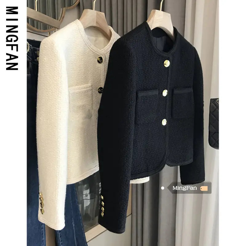 2025 New Early Spring Women's Tweed Suit Short Wool Coat Over Spring Autumn