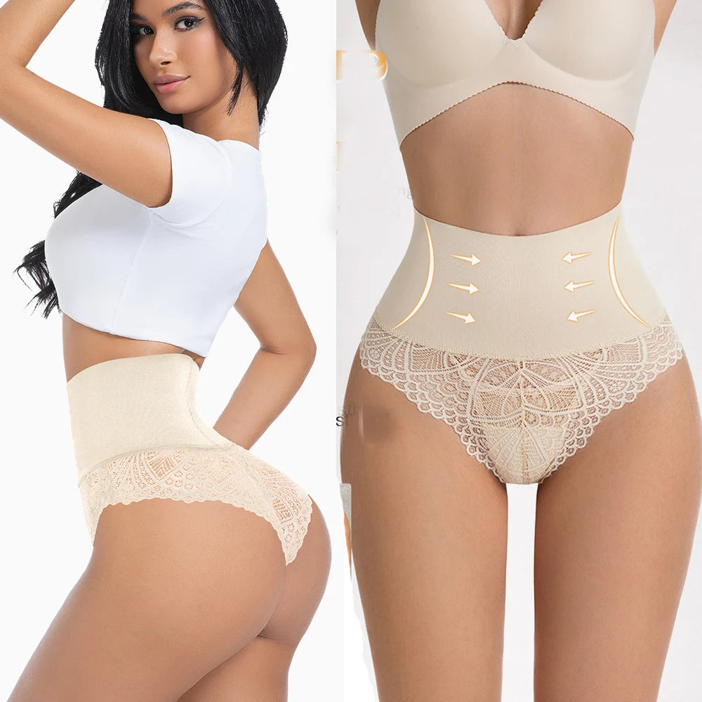 Thong Shapewear for Women Tummy Control Seamless Lace High Waist Thong Body Shaper Underwear