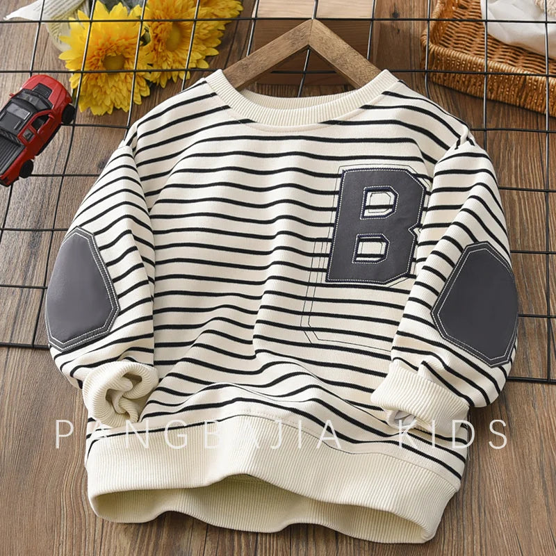 2024 Boys Striped Sweatshirt Children's Spring Autumn New Hoodies Kids Long Sleeve Casual Clothing Teenager Fashion Letter Coats