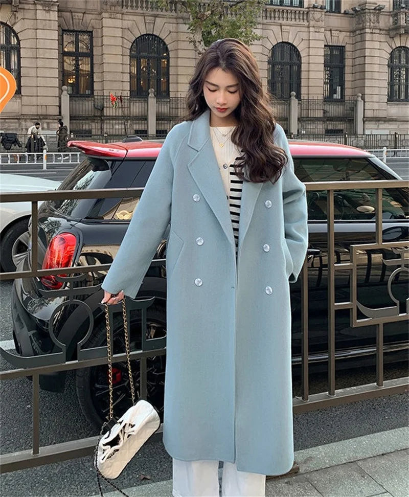 100% Wool Coat Women's Wear 2024 Autumn/Winter Fashion Temperament Double sided Cashmere Coats with Belt Elegant Long Overcoat