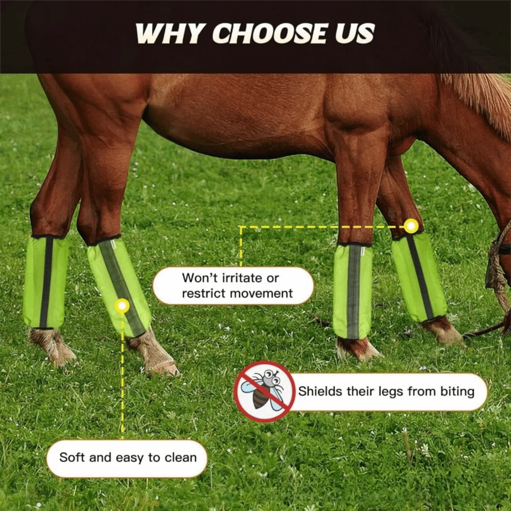 4Pcs Non Slip Horse Shoofly Leggings Ventilated Comfortable Fly Boots for Horses Reusable Reduce Stomping Horse Fly Sheets
