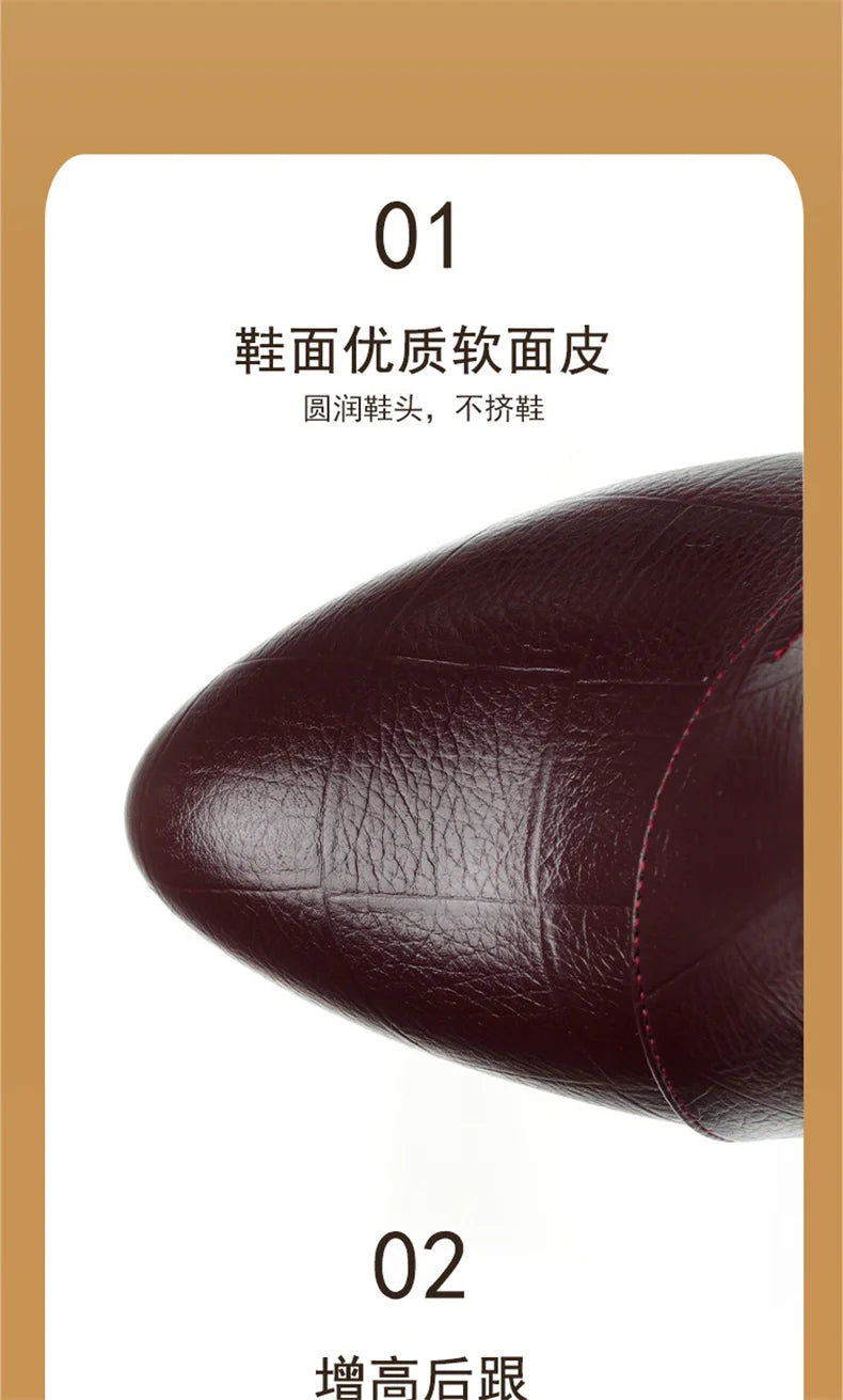 High Heels for Women 2024 Spring New Deep Mouth Soft Bottom Waterproof Business Formal Wear Office High Heel Leather Shoes