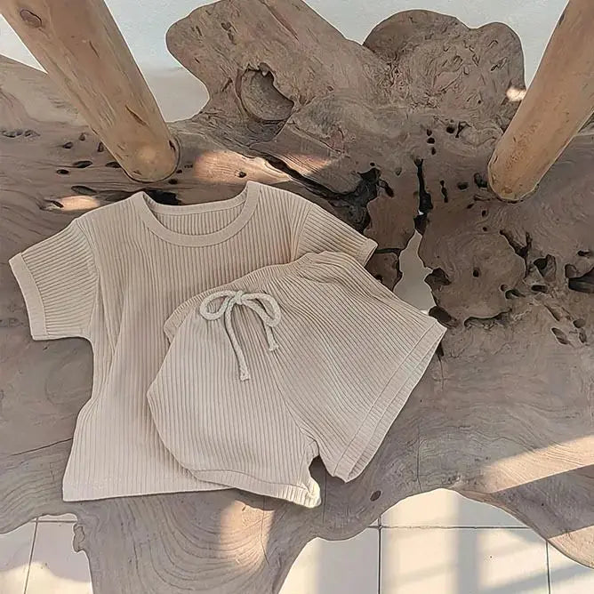 Comfortable Baby Clothes Set  Boys Simplicity Stripe Round Neck T-shirt +  Striped Shorts  breathable casual girl short sleeved
