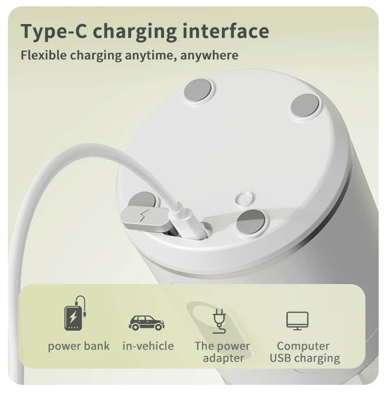 12Blades Portable Blender 2Cups for Travel Portable Electric Juicer Mixer Usb Charge Fresh Fruit Juice Personal Blender Smoothie