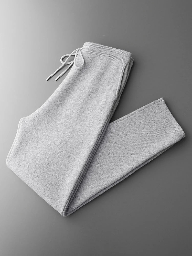 100% Pure Wool Sweater Suit Men's  Hooded Cardigan Wool Pants Thick Warm Knitwear Autumn Winter Smart Casual Trousers Hoodie