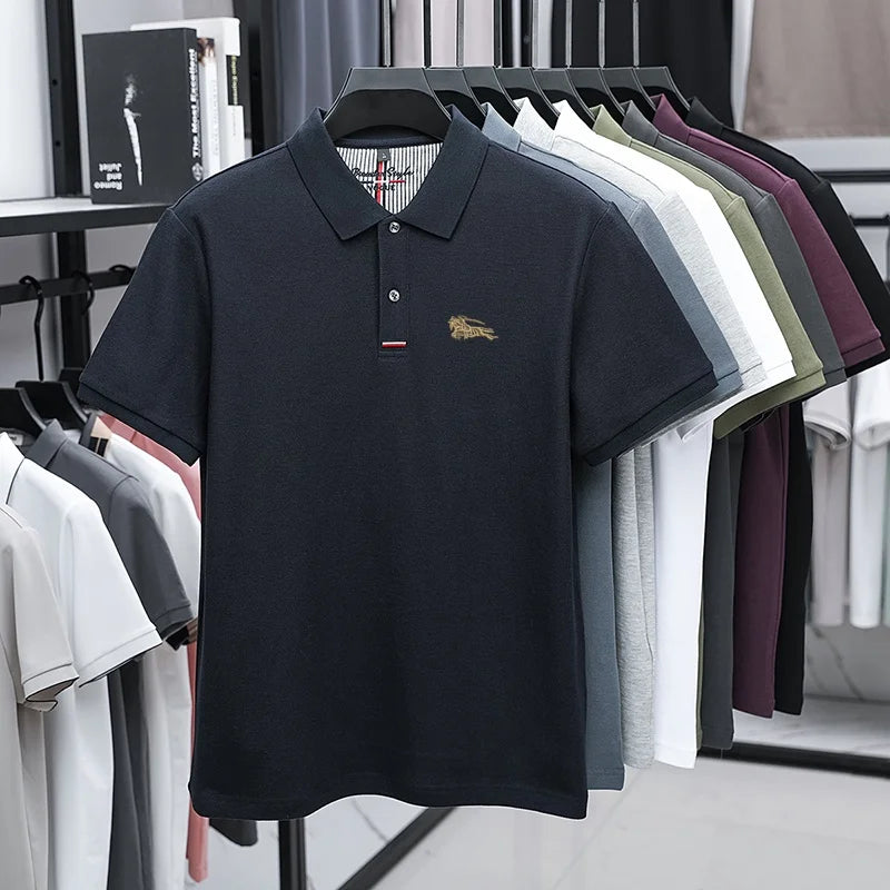 100% Pure Cotton Men's New Polo T-shirt Comfortable Breathable Cool Business Leisure Multi-scene Short Sleeve High-end Embroider