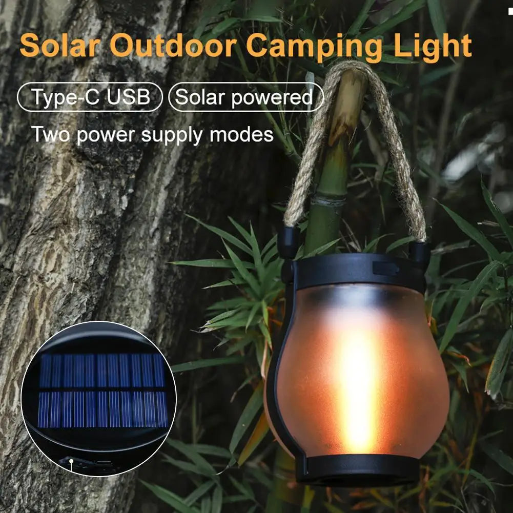 Solar Lanterns Outdoor Waterproof With Realistic Flickering Flame, Dual Charging (USB/Solar) For Yard Patio Garden Porch Decor