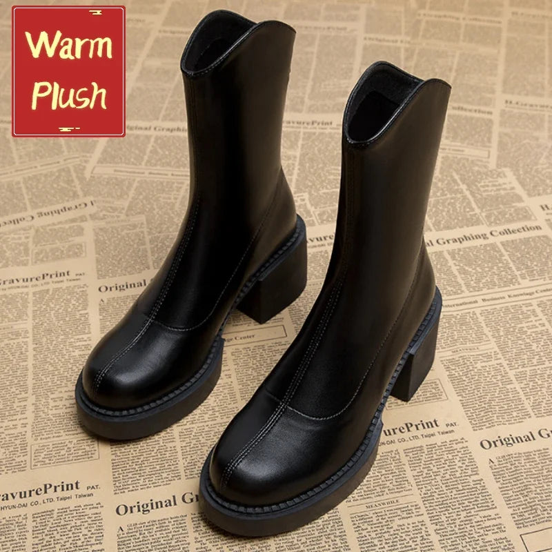 High Heel Women Ankle Boots Fashion High Quality Platform Shoes for Women British Style Brown Boot Comfor Women Waterproof Boots