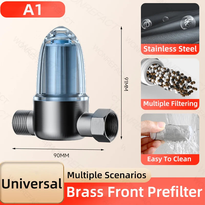 Shower Water Filter Stainless Steel High Pressure PreFilter Water Heater Purifier for Showers Sinks Spin Down Sediment Filter
