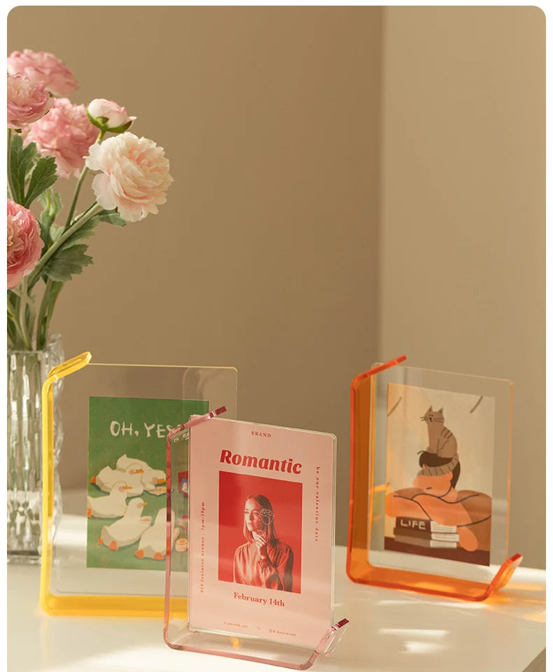 Acrylic Picture Frames Clear Picture Frames Acrylic  Frameless Transparent Cubes Floating Gift for Home Office Desktop Display