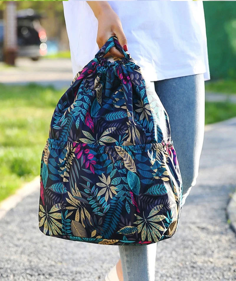 Women's Backpack Drawstring Large Capacity Lightweight Leisure Minimalist Portable Shopping Travel Bag Fitness Sports Bag