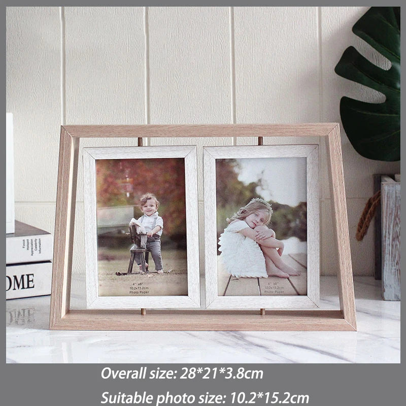 Picture Frames 4x6 Rotating Family Photo Frame,Office Desk Decor Wedding Gift, Floating Double-Sided Glass Tabletop Standing