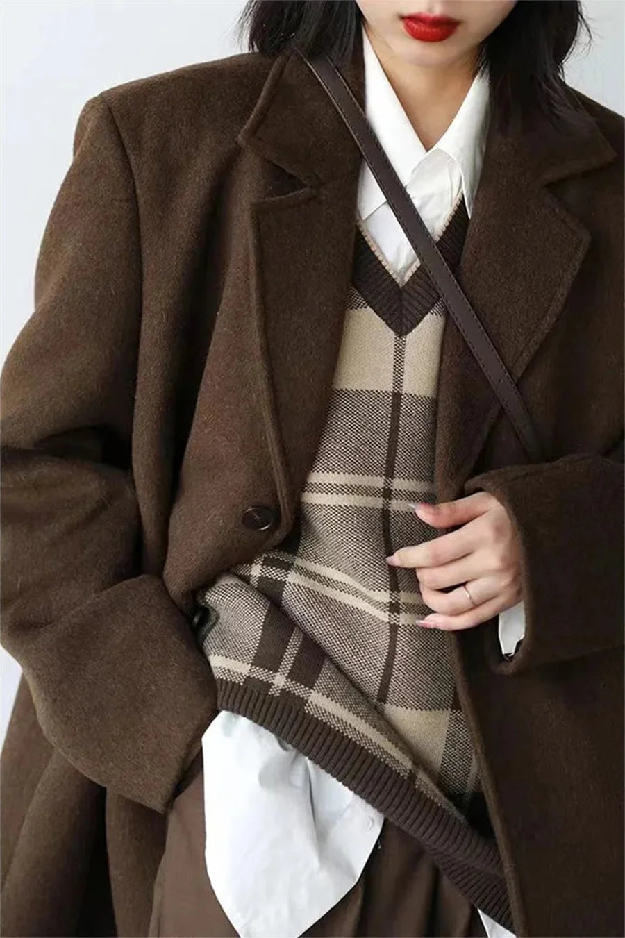 Korean Warm Mid Length Woolen Suit Coat Thick V Neck Women New Loose Parkas Winter Single Breasted Wool Blend Jackets Casaco
