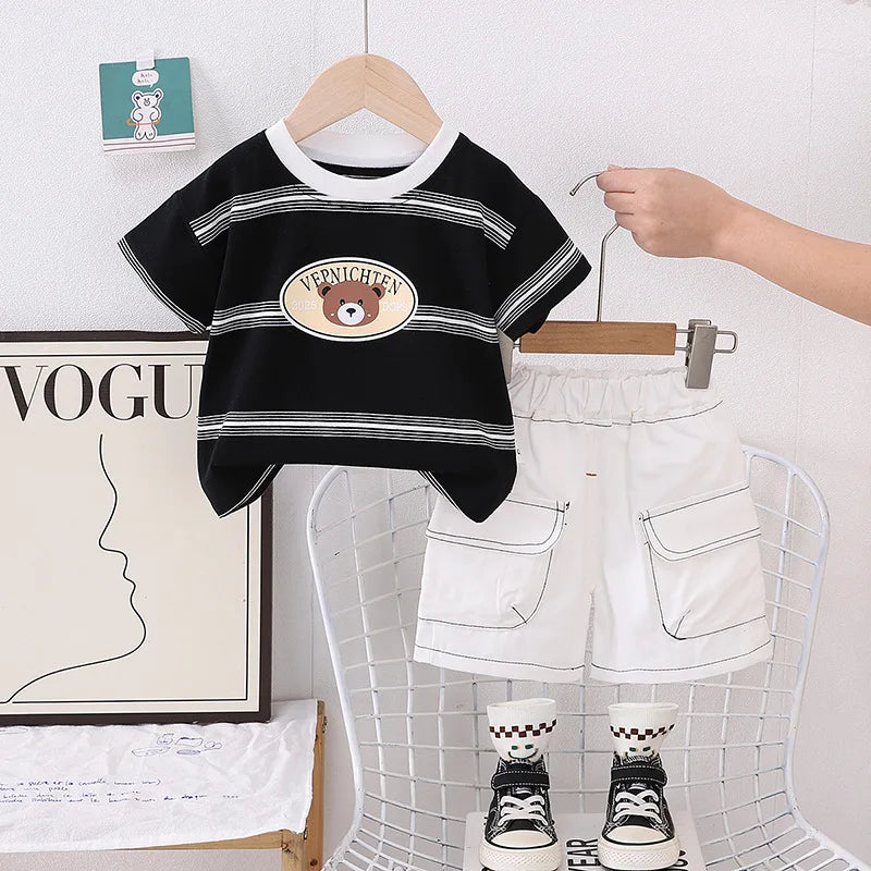 2025 Summer Children Boys T-shirts Sets Cartoon Printed Baby Boy Short Sleeve Tops and shorts 0-4 Years Toddler Kids Clothes