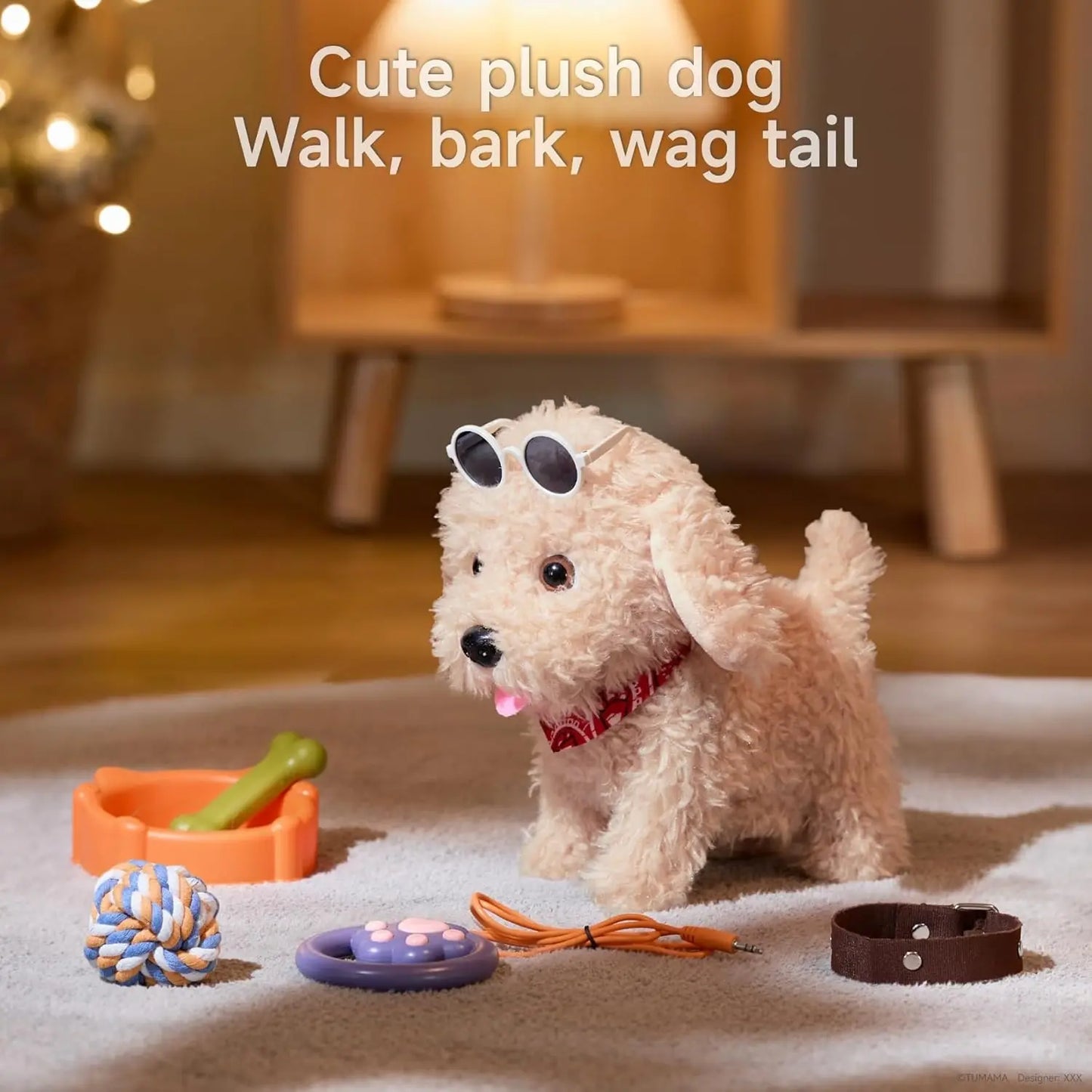 Electronic Plush Puppy Dog Toy  Fun Interactive Toys Walks Barks Shake Tail Dress Up Realistic Stuffed Animal Dog Gift for Girls