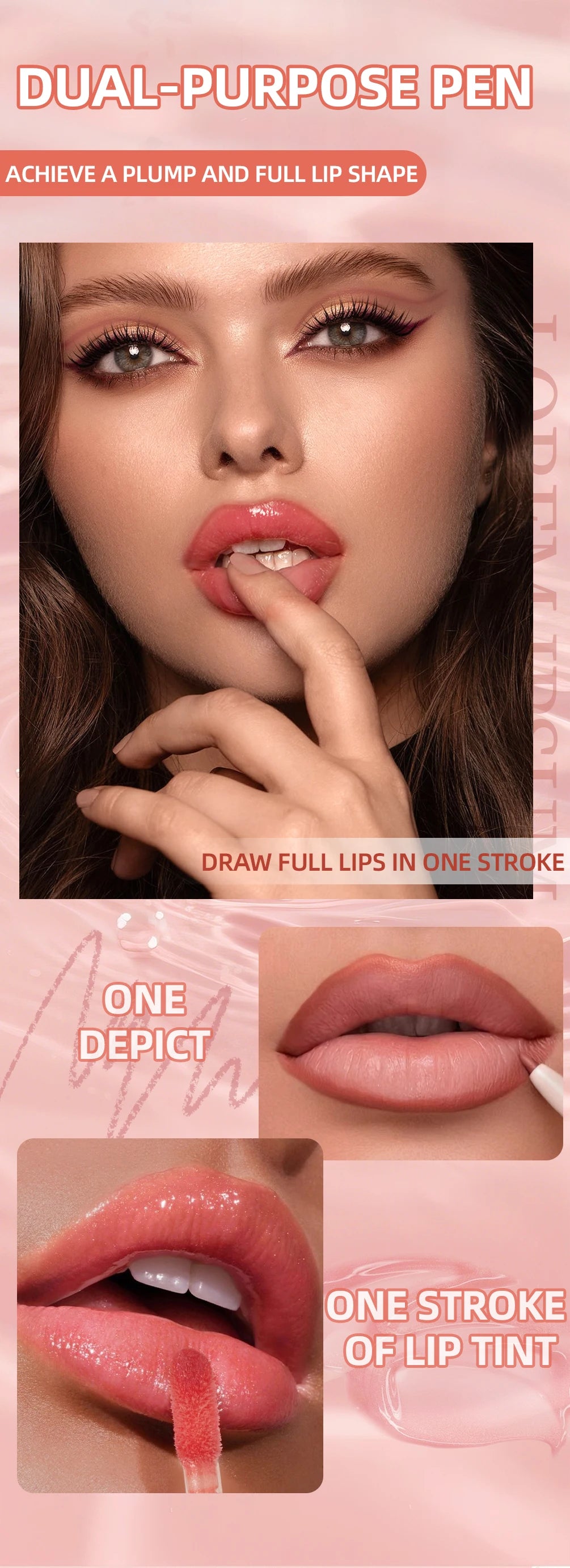 QIBEST Double Head Mirror Lip Glaze Lipliner Pen Water Light Lipgloss Makeup 2 in 1 Stick Matte Velvet Lip Liner Contour Pencil