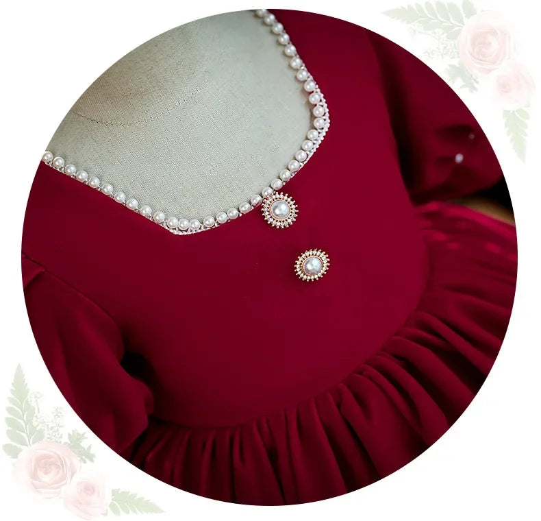 2025 Red Dress For Children Formal Party Dresses For Baby Girl ClothesKids With Big Bow Girls Teenagers Beading Plain Ball Gown