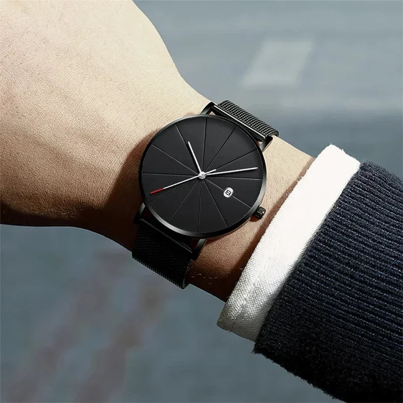 Ultra-Thin Men's Quartz Watch | Stainless Steel Mesh Minimalist Business Watch
