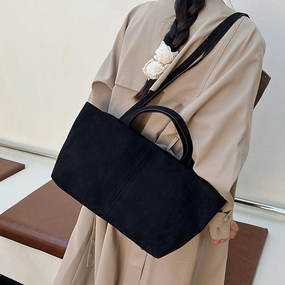 Large Capacity Tote Women Bag Retro Faux Suede Shoulder Bag Quitting Designer Bags for Women Handbag Commuting Shopper Purses